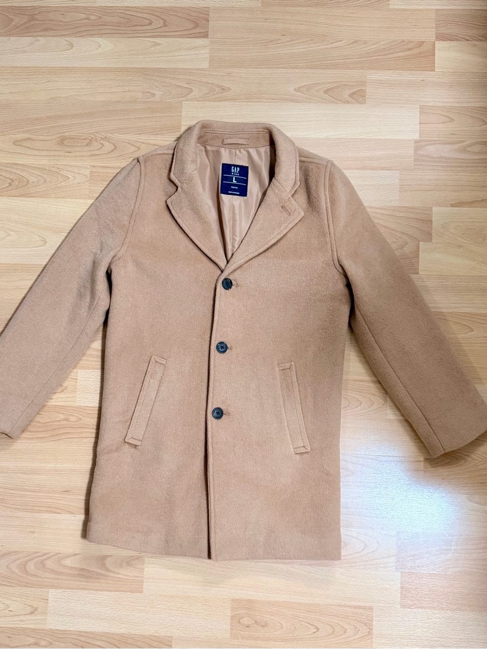 GAP Boys Camel Single-Breasted Wool Pea Coat